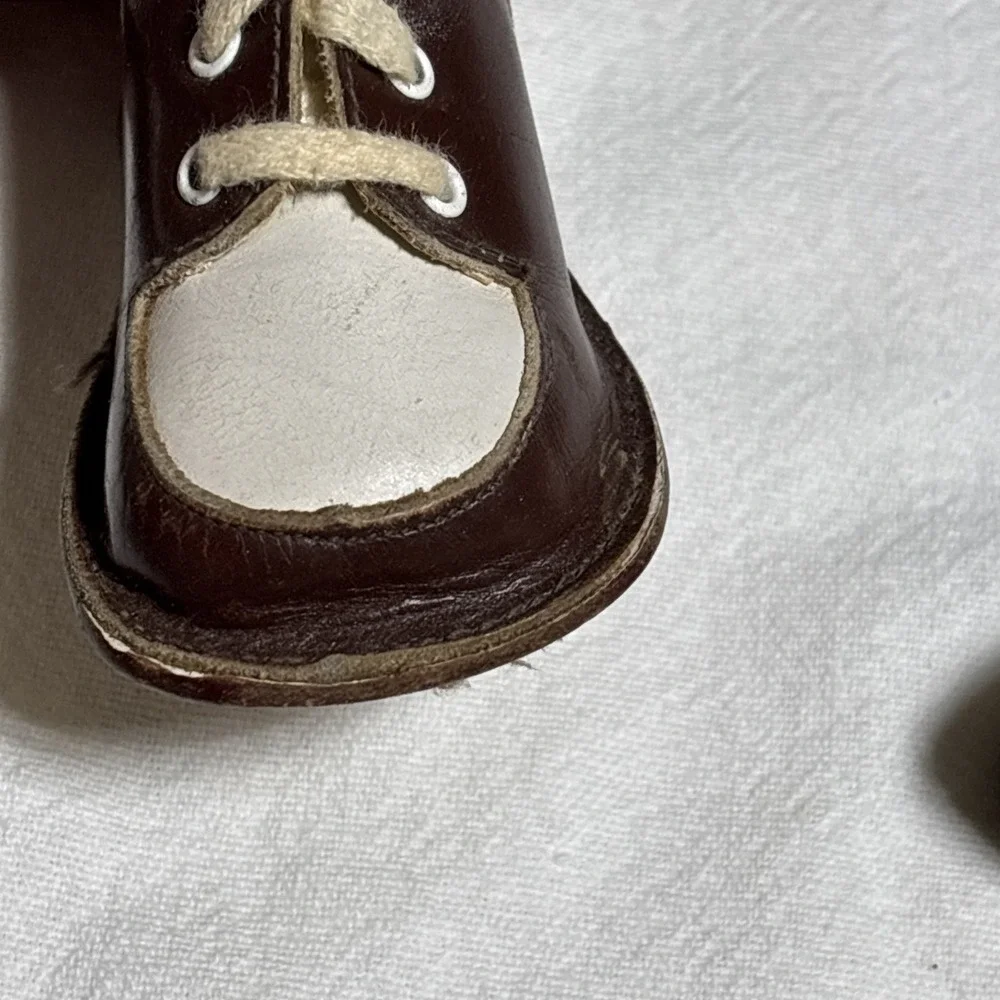 Vintage All Leather Baby Shoes Size 0 Brown White Saddle‎ Shoes